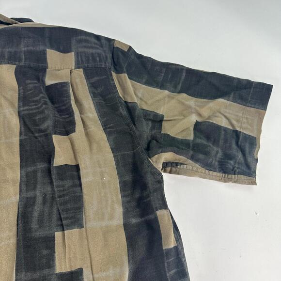 6A Shirt Men's Button Up Short Sleeve Size XL Brown Black Patchwork Shirts - Picture 7 of 14